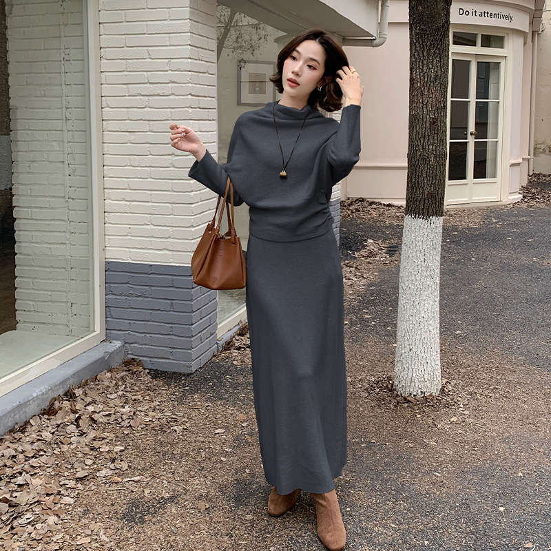 Pinched waist tops high waist skirt a set