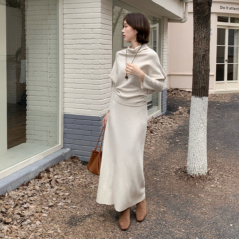 Pinched waist tops high waist skirt a set