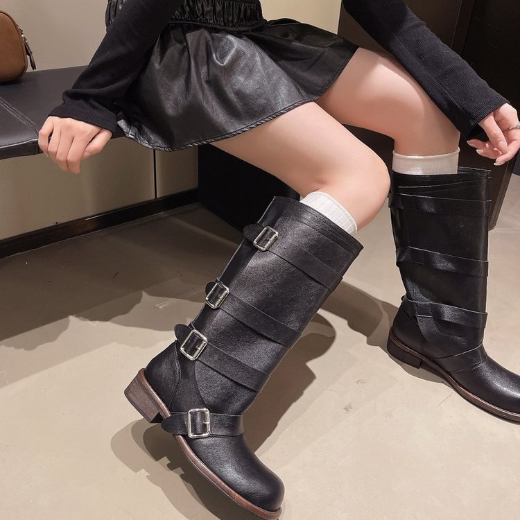 Square head fashion thigh boots lady France style boots