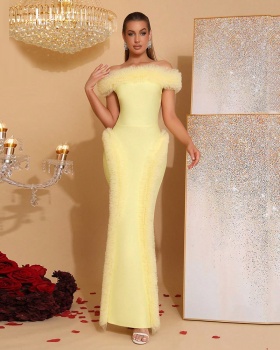 Frilly tight sexy dress party splice elegant long dress