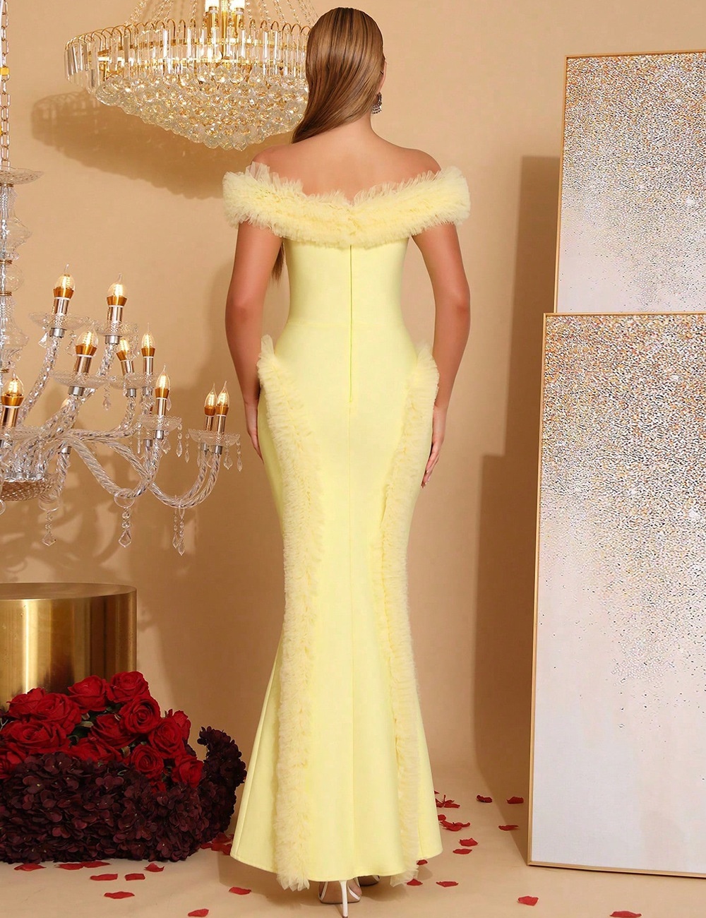 Frilly tight sexy dress party splice elegant long dress