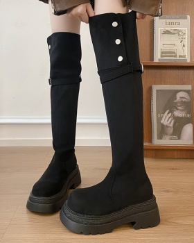 Casual broadcloth thick crust thigh boots lady belt buckle boots