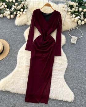 Package hip autumn long dress split cross dress