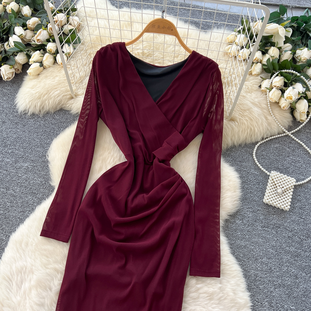 Package hip autumn long dress split cross dress