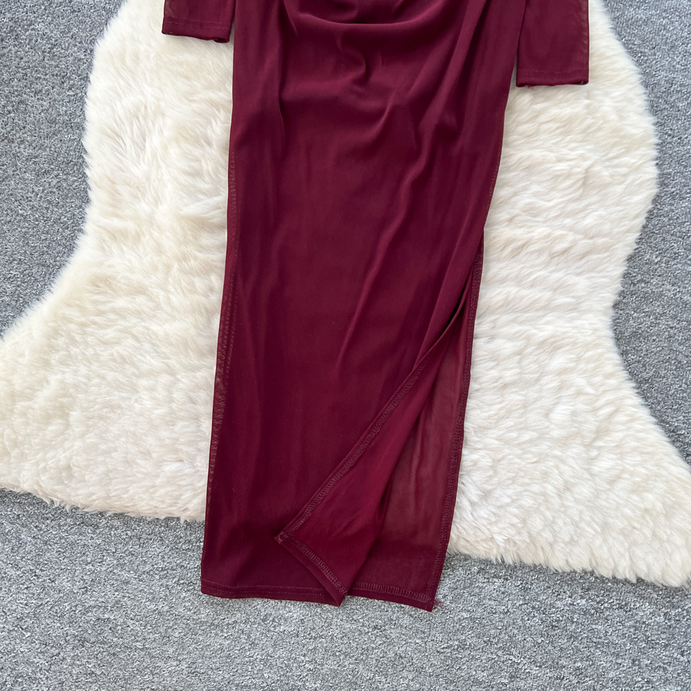 Package hip autumn long dress split cross dress