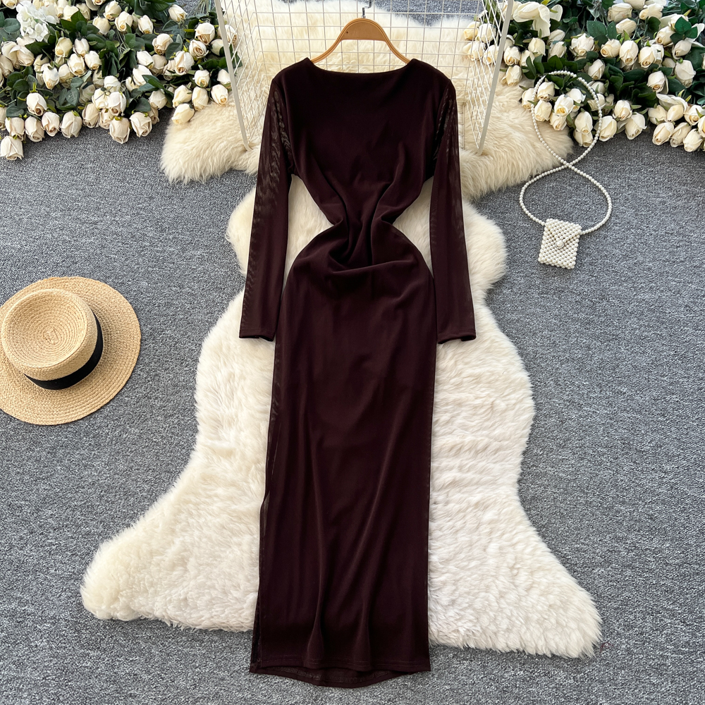 Package hip autumn long dress split cross dress