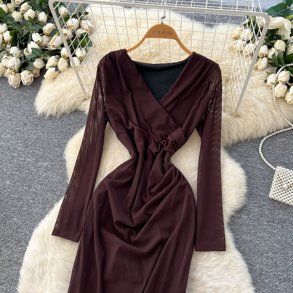 Package hip autumn long dress split cross dress
