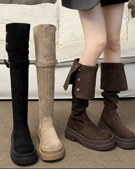 Belt buckle broadcloth lady France style thigh boots