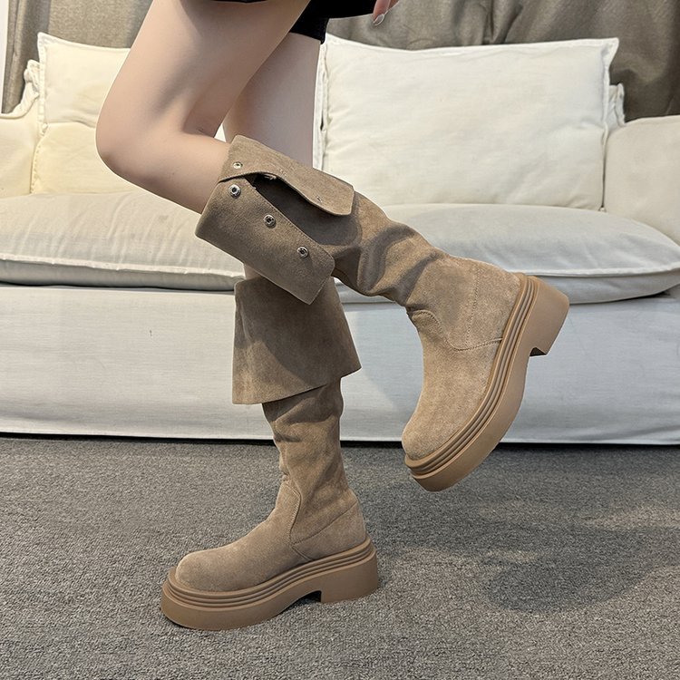 Belt buckle broadcloth lady France style thigh boots