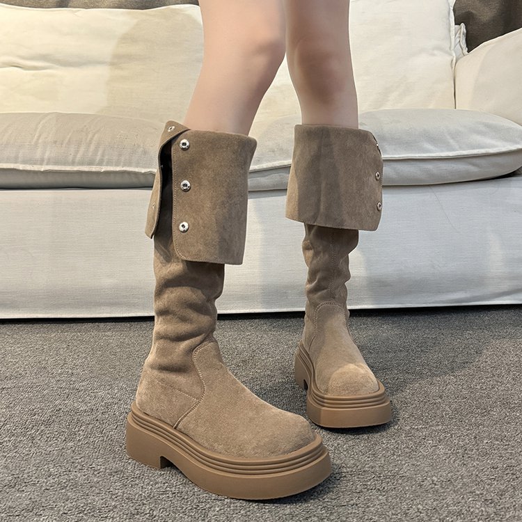 Belt buckle broadcloth lady France style thigh boots