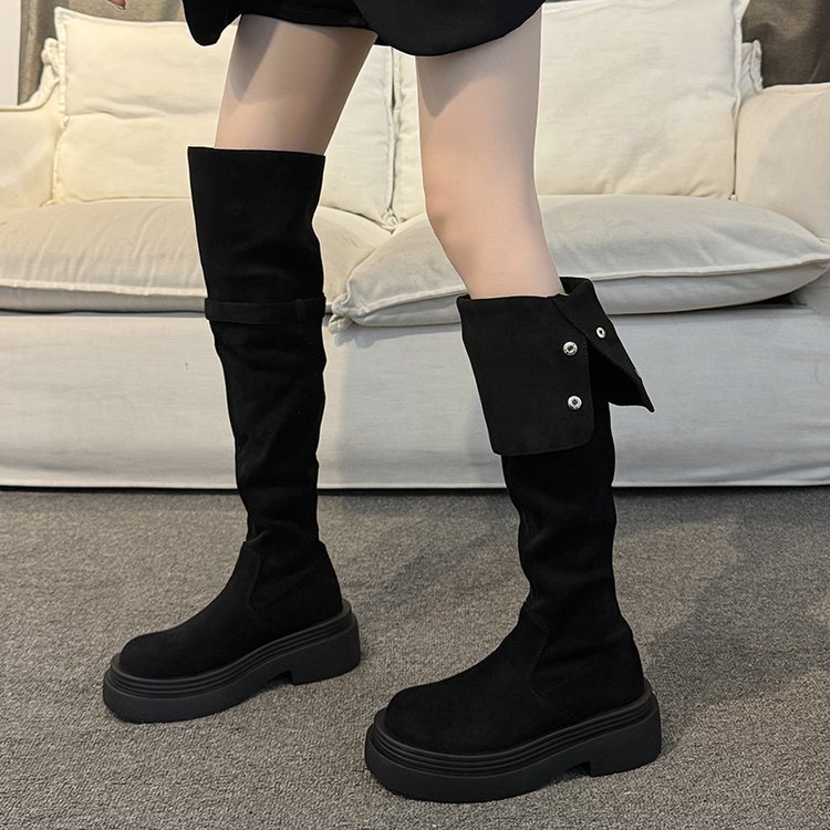 Belt buckle broadcloth lady France style thigh boots