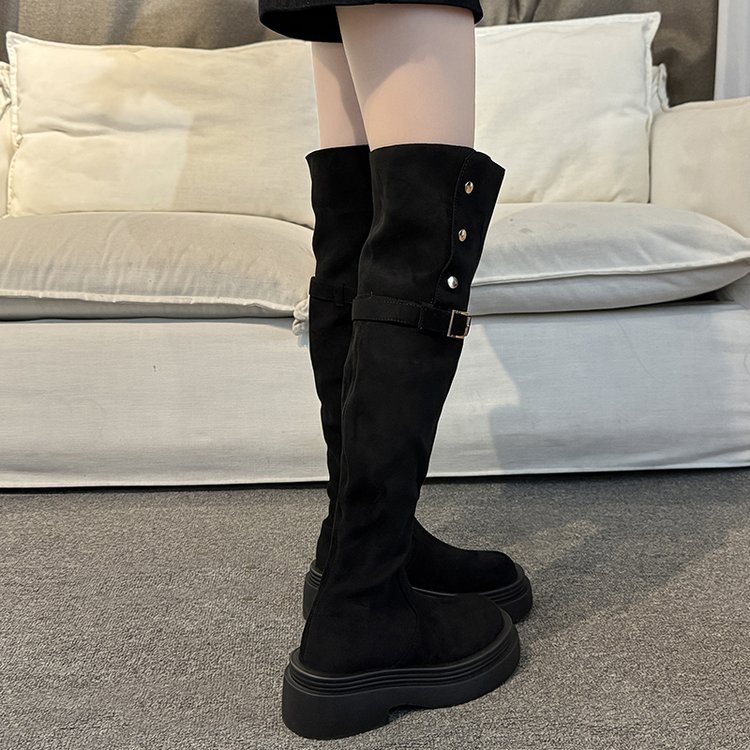 Belt buckle broadcloth lady France style thigh boots