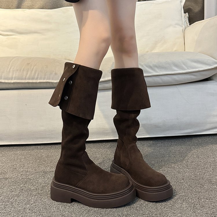 Belt buckle broadcloth lady France style thigh boots