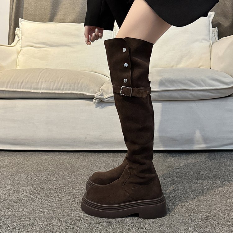 Belt buckle broadcloth lady France style thigh boots