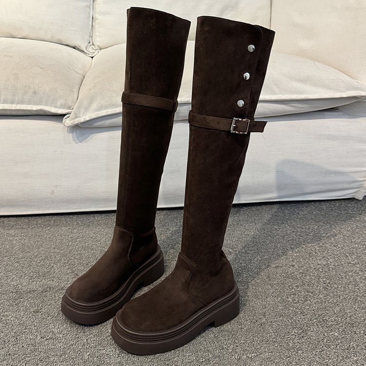 Belt buckle broadcloth lady France style thigh boots