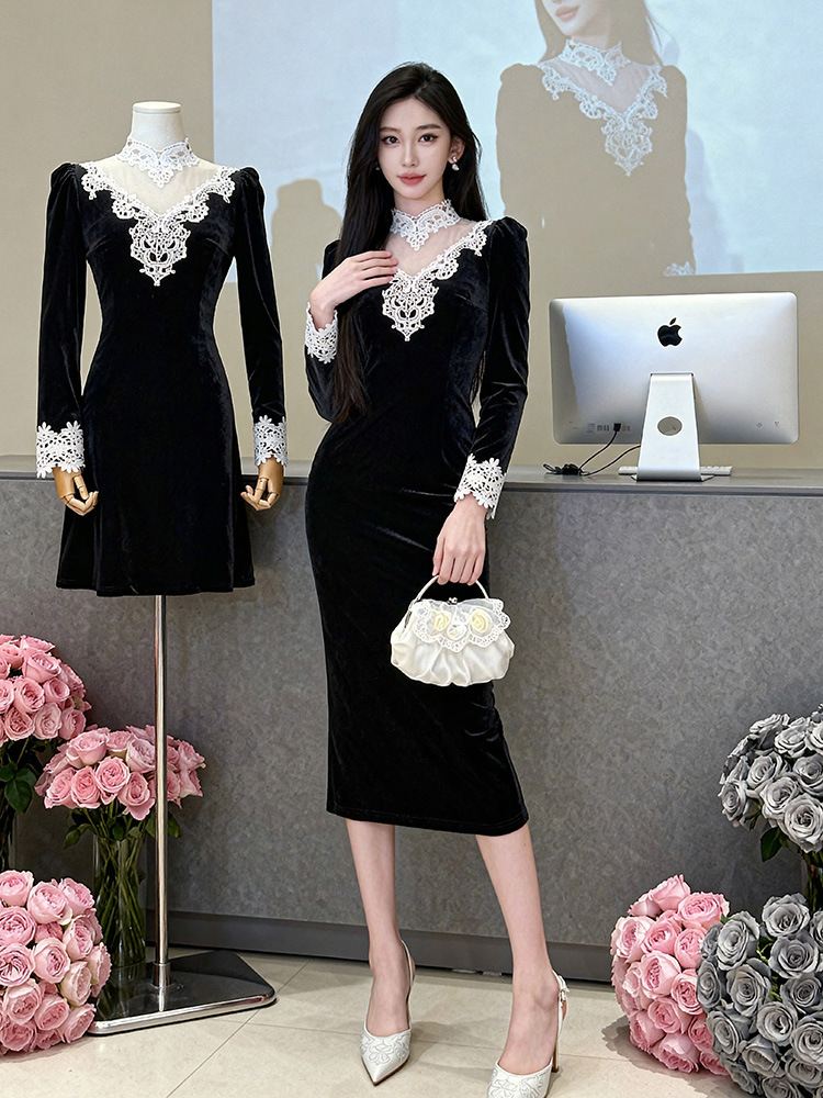 France style ladies dress splice formal dress for women