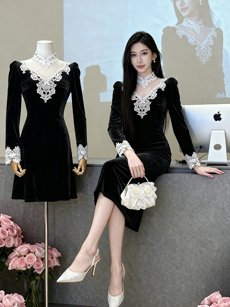 France style ladies dress splice formal dress for women