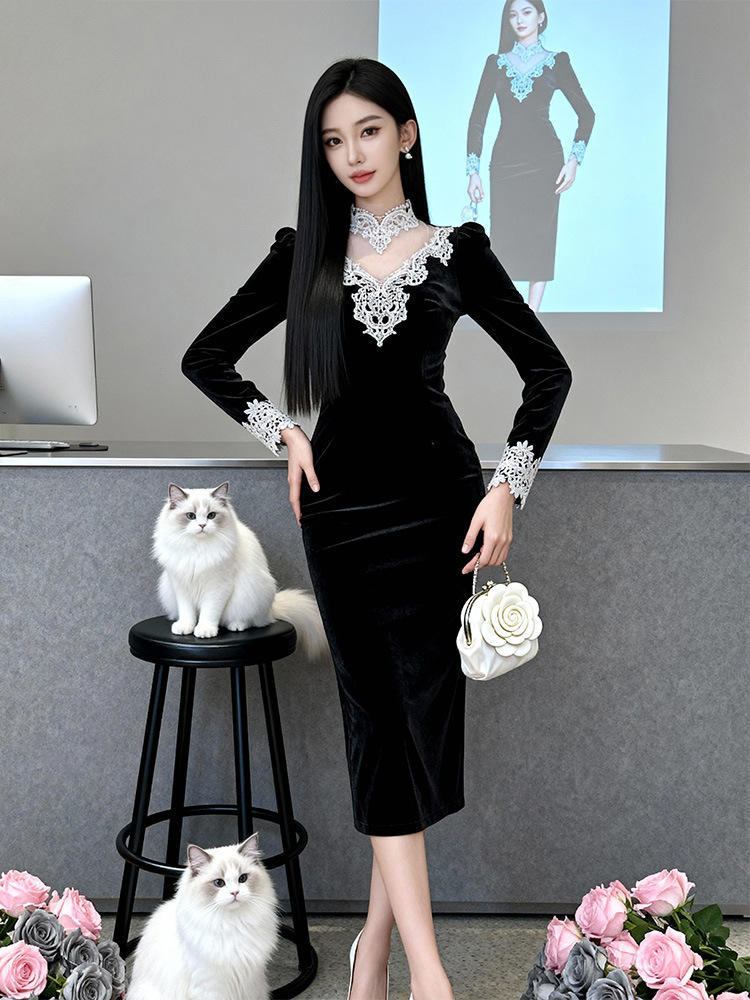 France style ladies dress splice formal dress for women