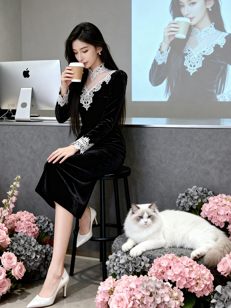 France style ladies dress splice formal dress for women