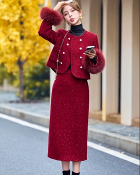 Chanelstyle down coat winter skirt 2pcs set for women