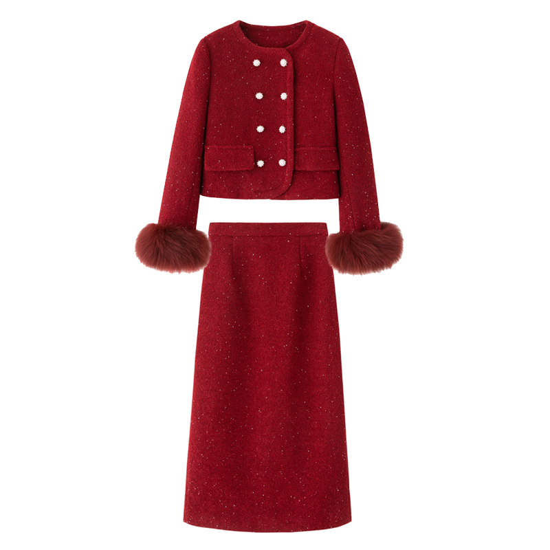 Chanelstyle down coat winter skirt 2pcs set for women