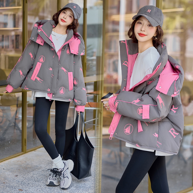 Winter mixed colors zip duck down splice down coat