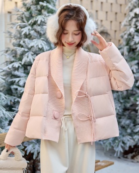 Short knitted chanelstyle coat pink splice down coat for women