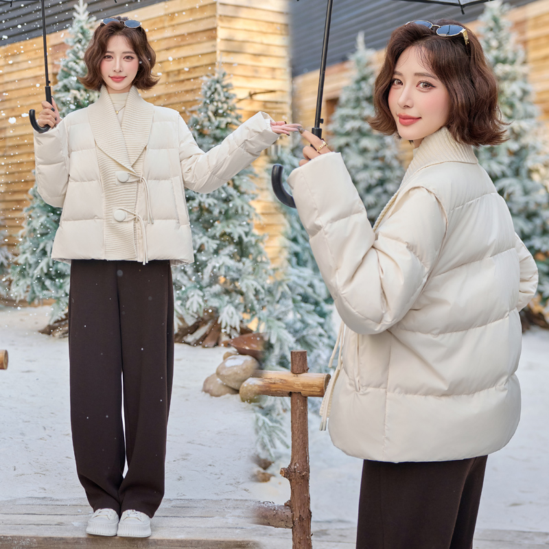 Short knitted chanelstyle coat pink splice down coat for women