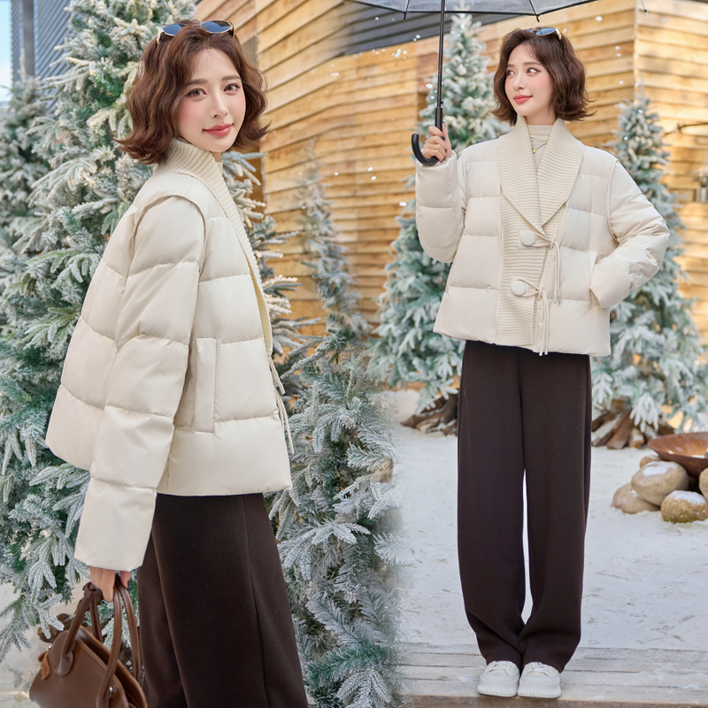 Short knitted chanelstyle coat pink splice down coat for women