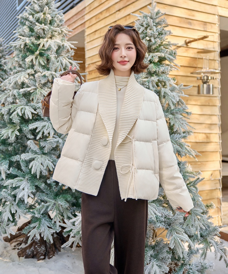 Short knitted chanelstyle coat pink splice down coat for women