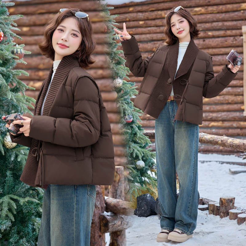 Short knitted chanelstyle coat pink splice down coat for women