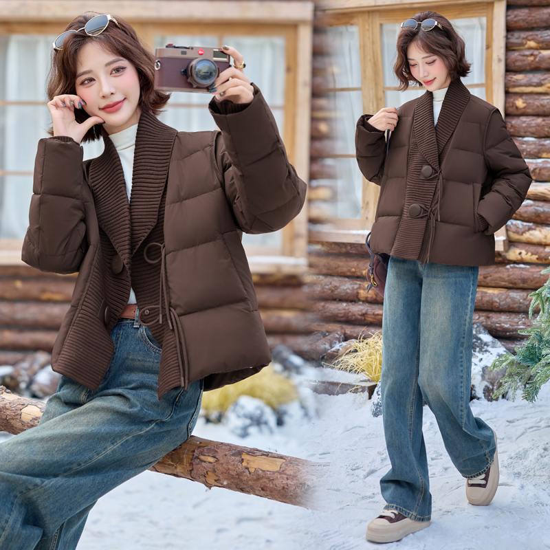 Short knitted chanelstyle coat pink splice down coat for women