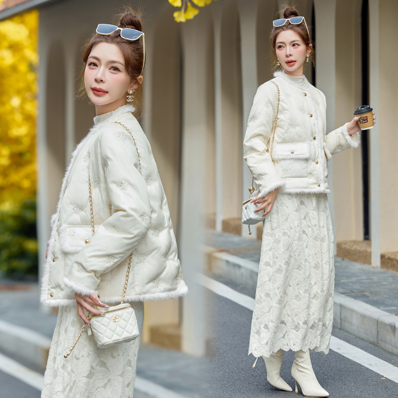 Embroidery mink hair winter duck down Chinese style down coat