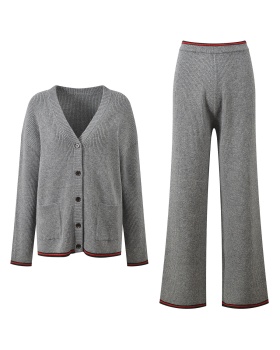 Fashion V-neck wide leg pants loose cardigan a set