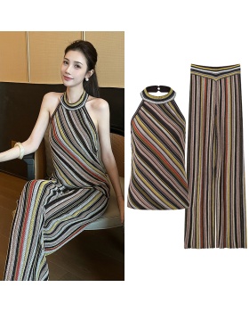 Autumn and winter slim wide leg pants temperament tops a set