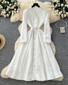 Temperament autumn dress bandage pinched waist long dress