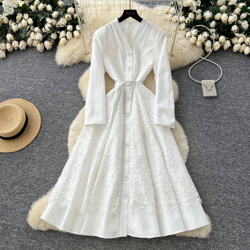 Temperament autumn dress bandage pinched waist long dress