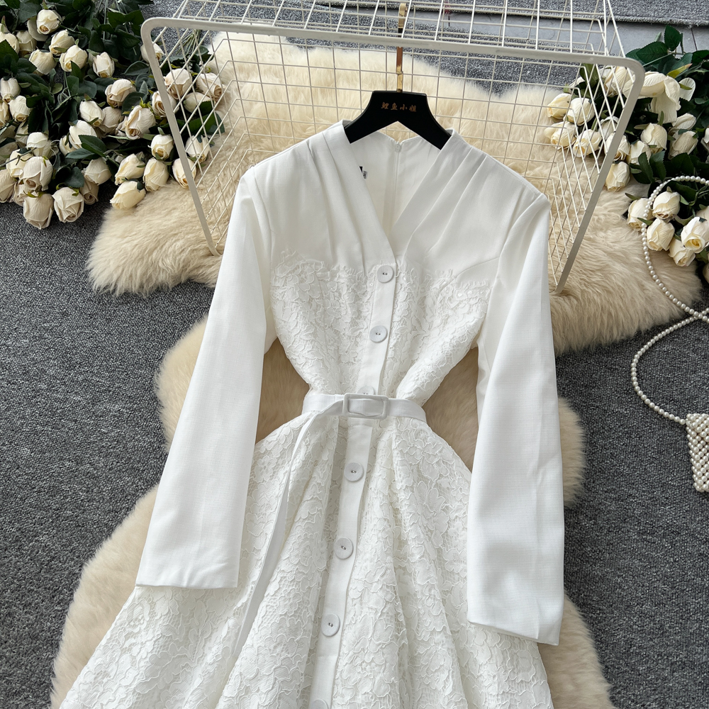 Temperament autumn dress bandage pinched waist long dress