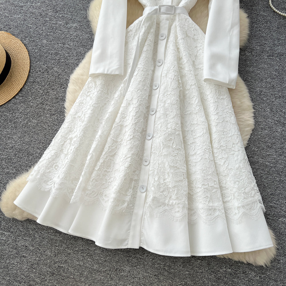 Temperament autumn dress bandage pinched waist long dress