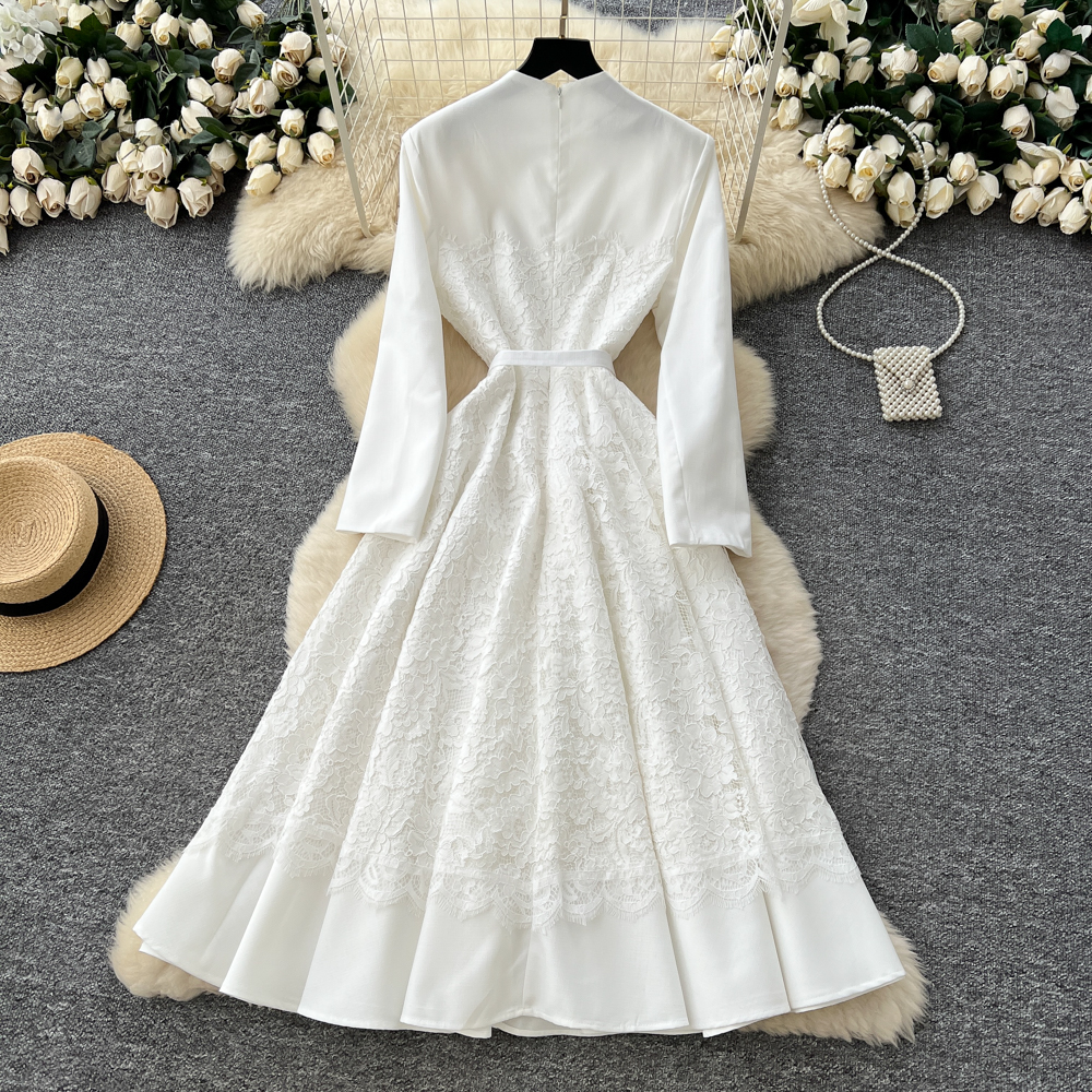 Temperament autumn dress bandage pinched waist long dress