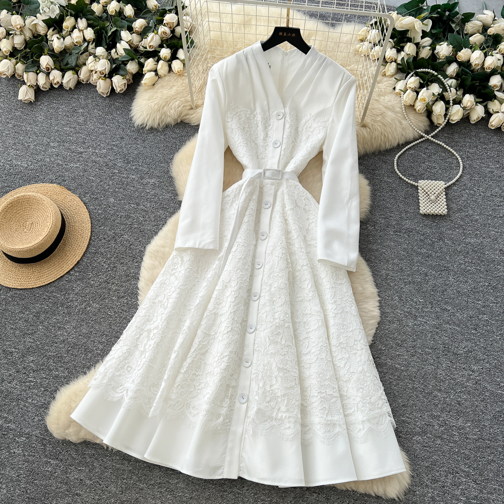 Temperament autumn dress bandage pinched waist long dress