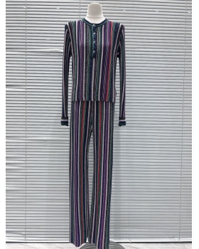 Slim autumn and winter wide leg pants stripe tops a set