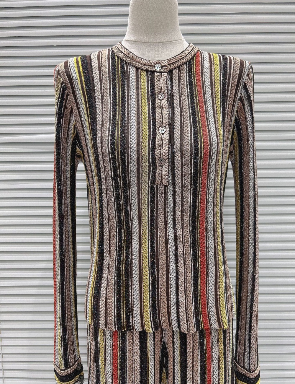 Slim autumn and winter wide leg pants stripe tops a set