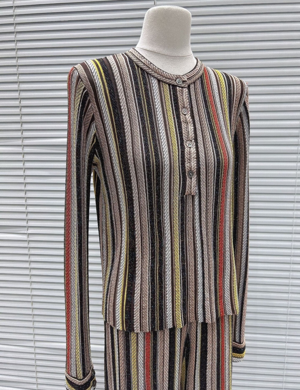 Slim autumn and winter wide leg pants stripe tops a set