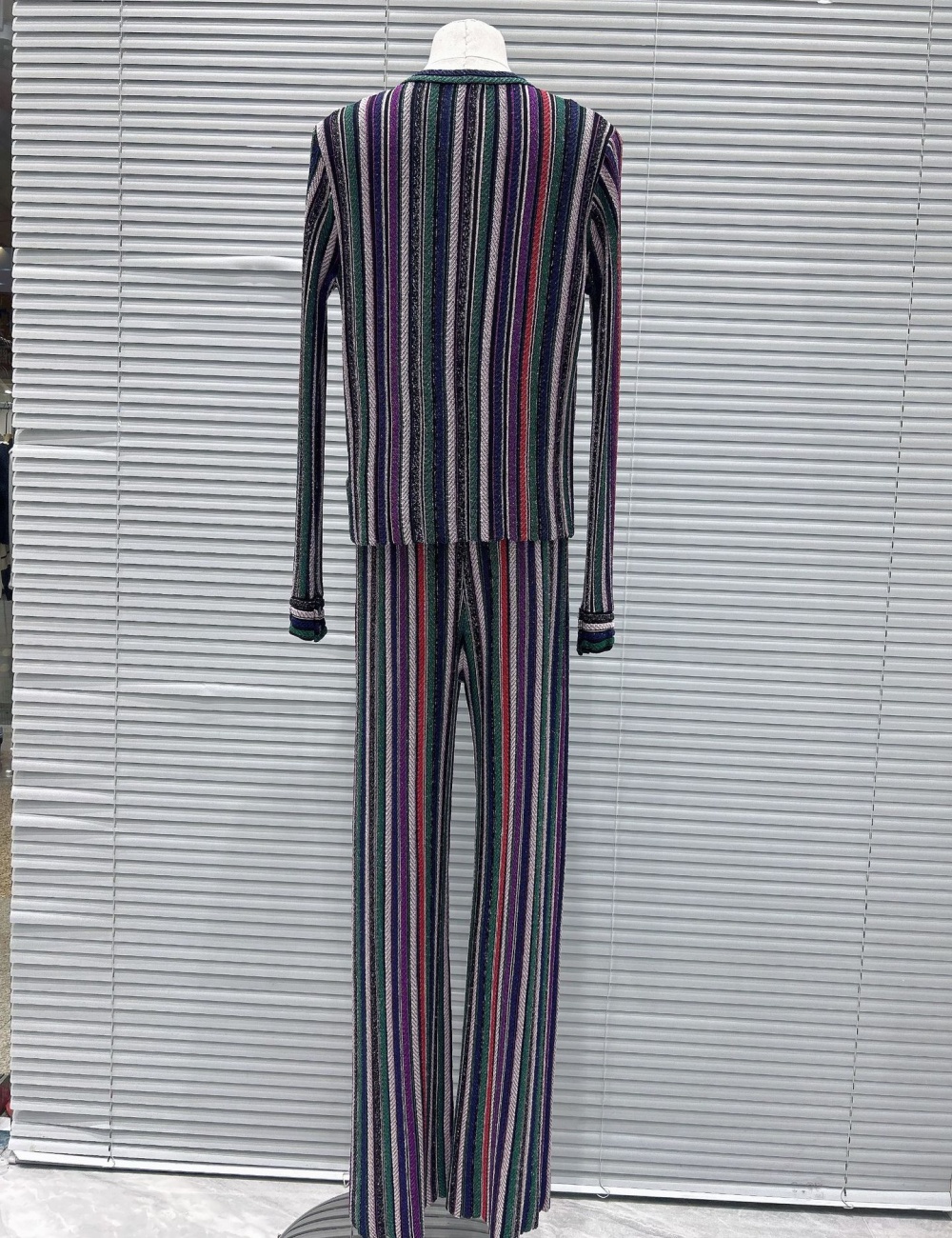 Slim autumn and winter wide leg pants stripe tops a set