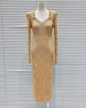 Chanelstyle ladies metal buckles quilted dress