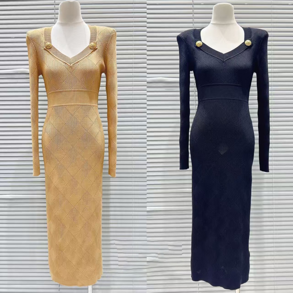 Chanelstyle ladies metal buckles quilted dress