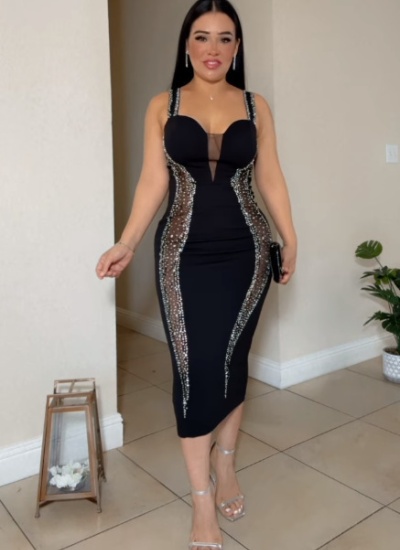 European style sexy splice sling perspective dress