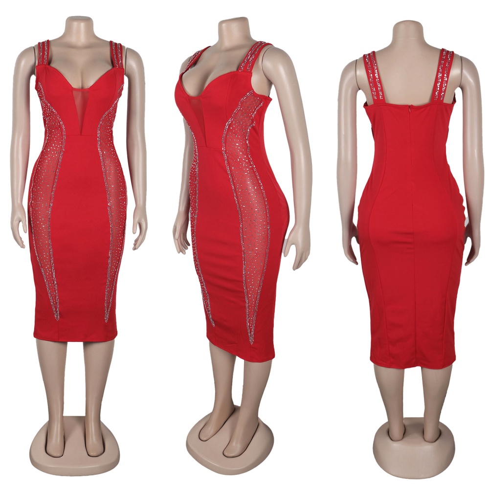 European style sexy splice sling perspective dress