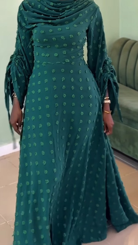 European style fold sleeve pinched waist elegant dress